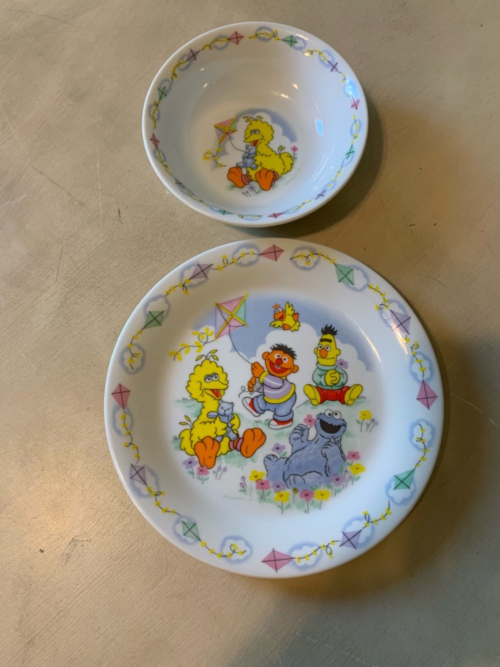 Sesame Street White Ceramic Bowl and Plate  by Newcor VTG EUC